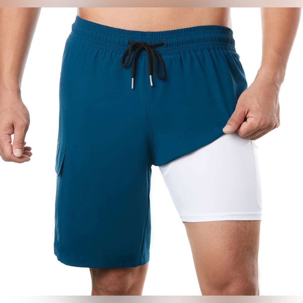 BRISIRA Mens Swim Trunks 9 Inch Inseam Board Shorts with Compression Liner